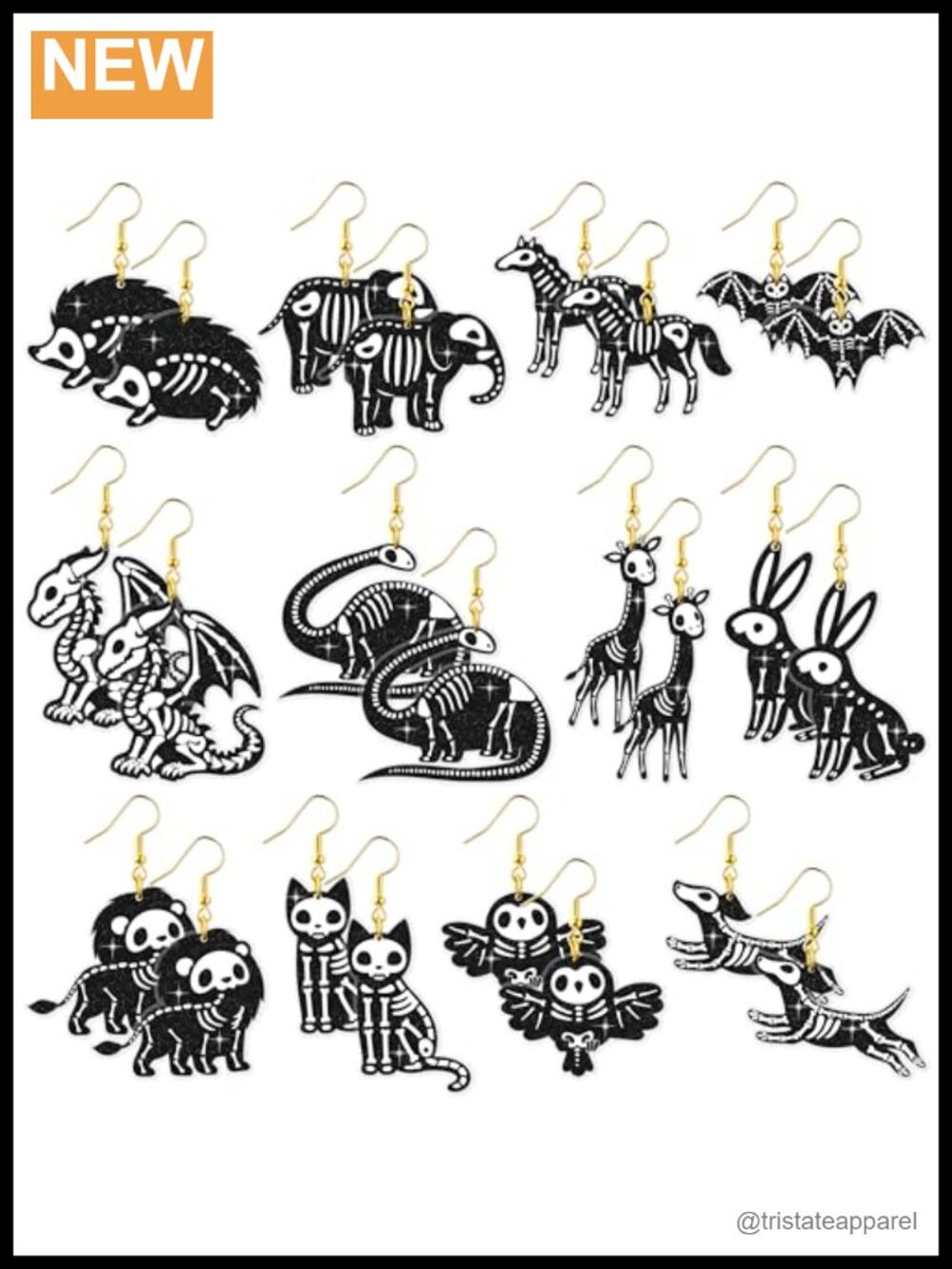 Skeleton Animal Skull Dangle Earrings Acrylic 12 Pairs Halloween Jewelry Set